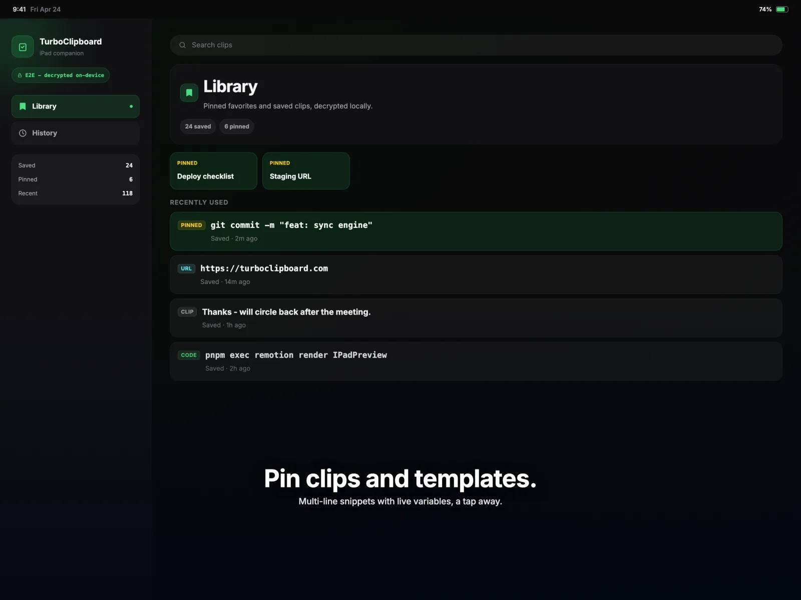 TurboClipboard iPad library view