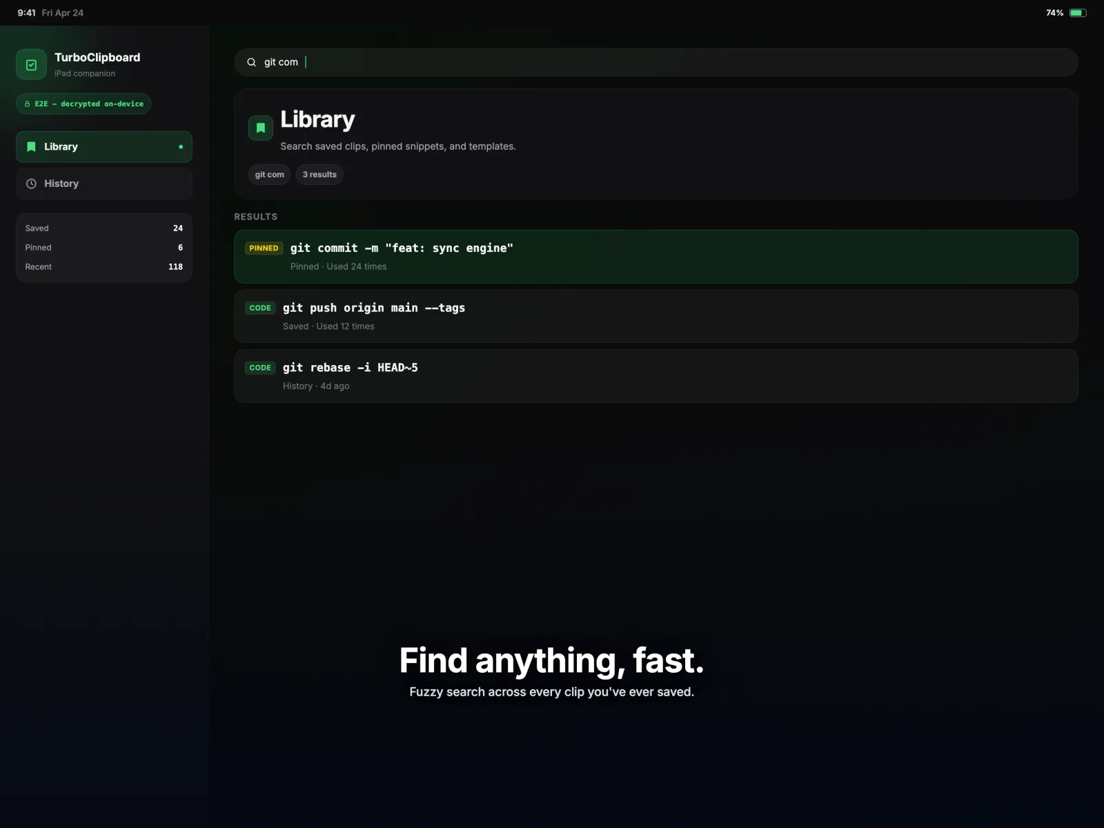 TurboClipboard iPad search view