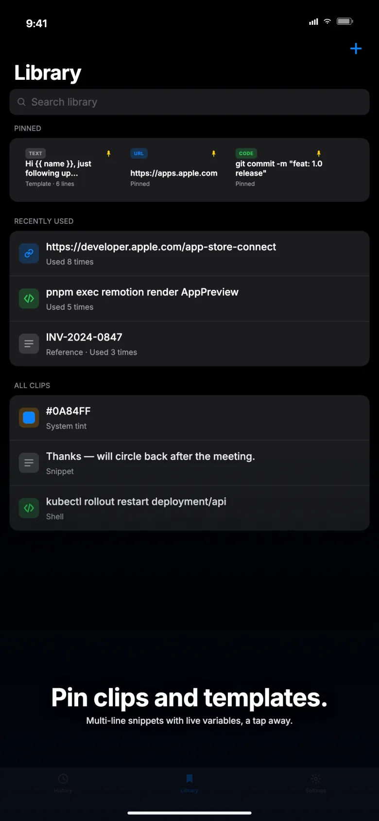 TurboClipboard iPhone library view