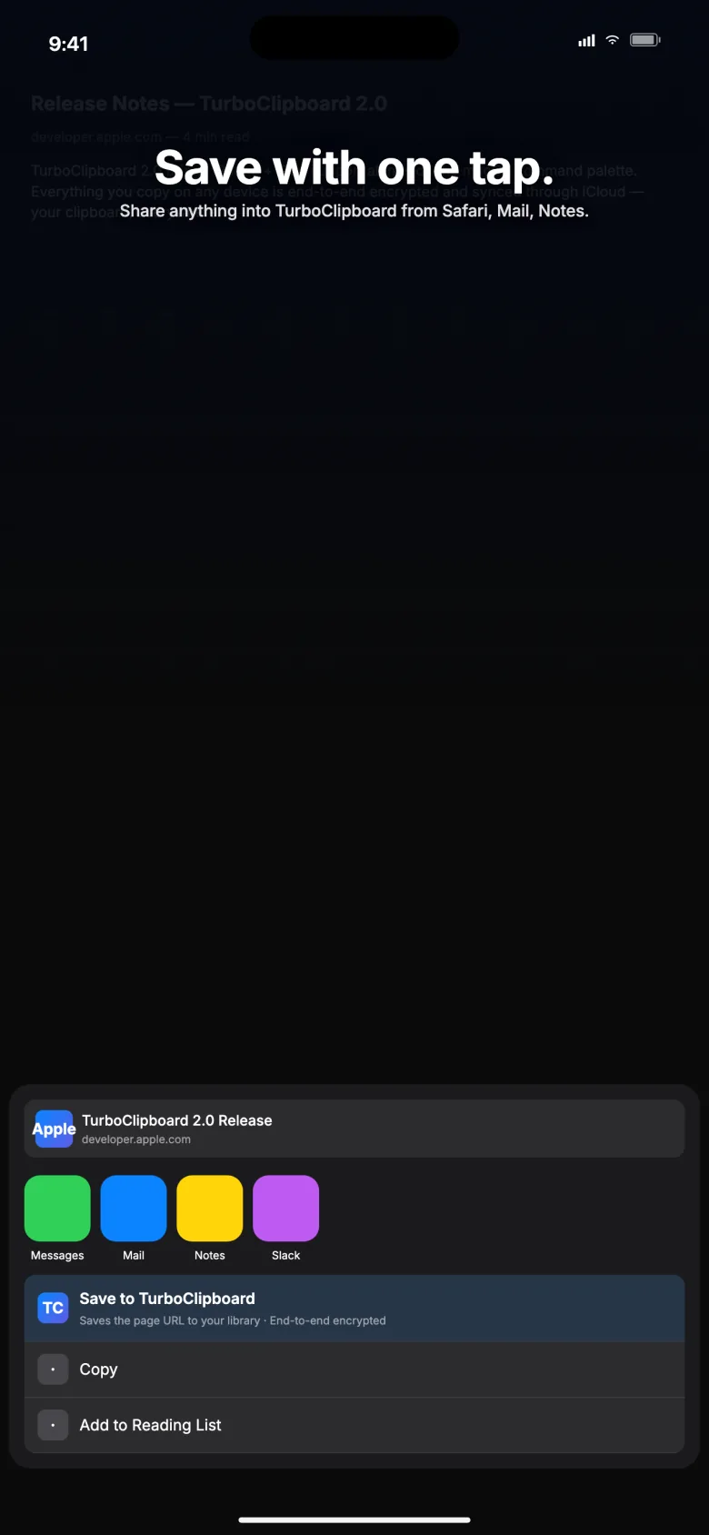 TurboClipboard iPhone share extension screenshot
