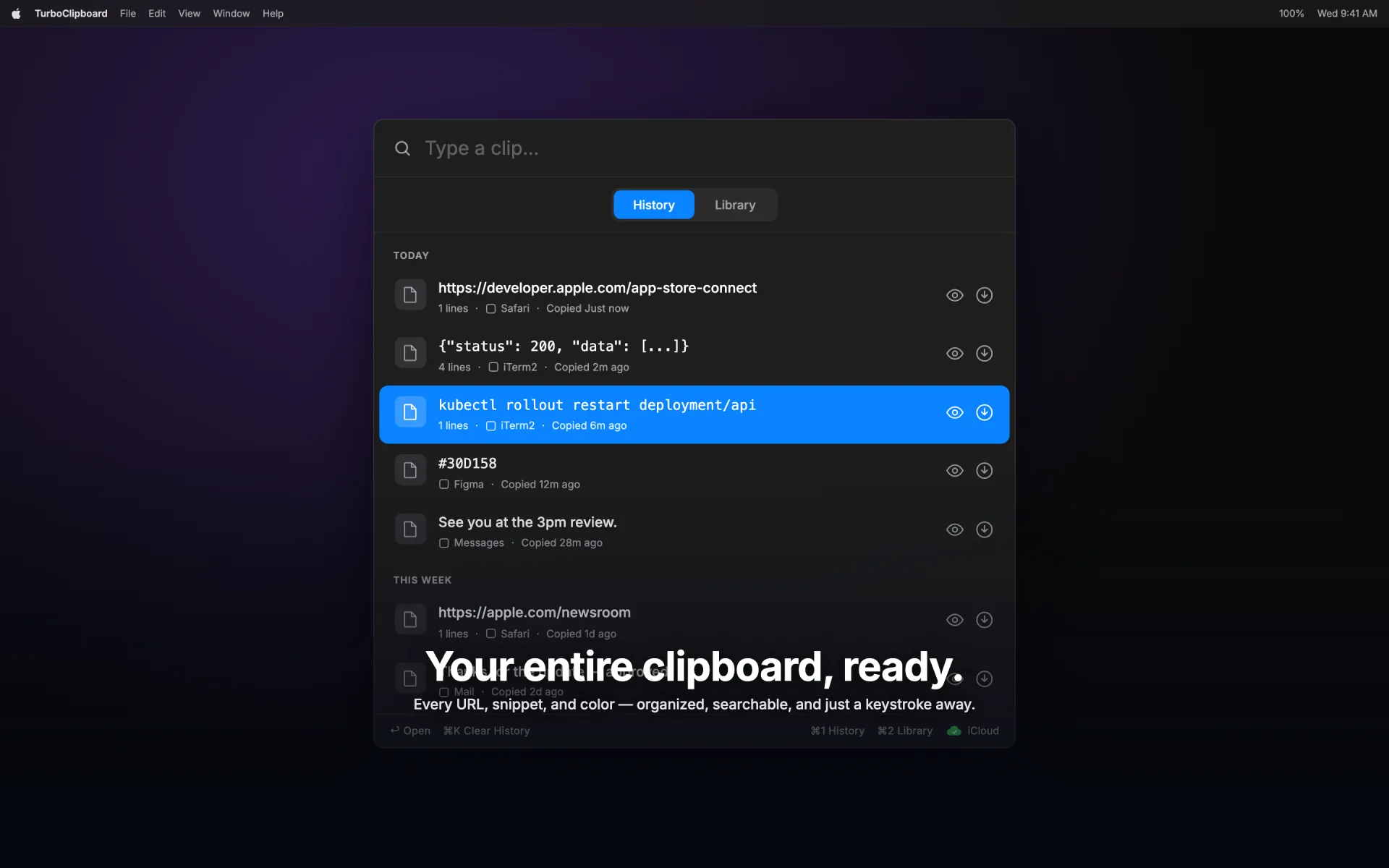 TurboClipboard macOS history search screenshot