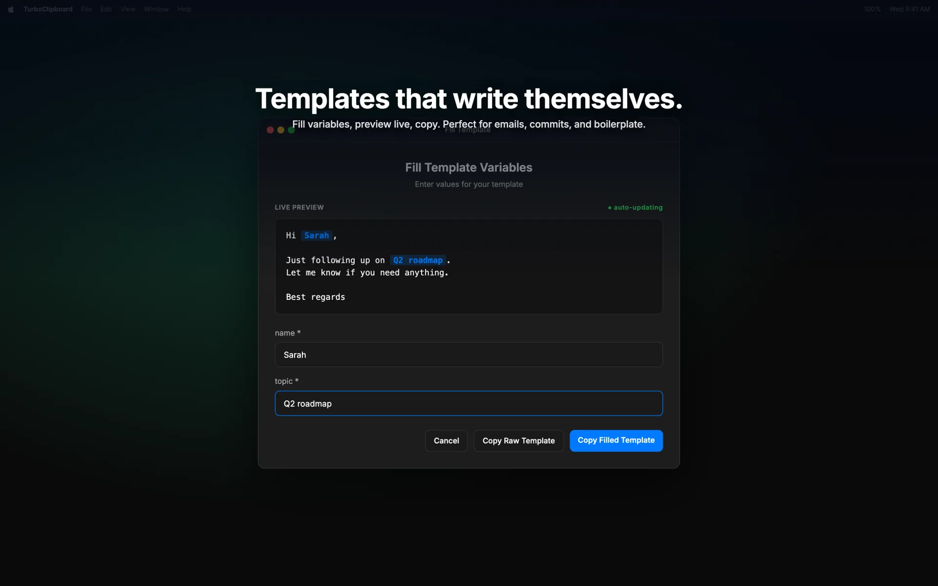 TurboClipboard templates screenshot