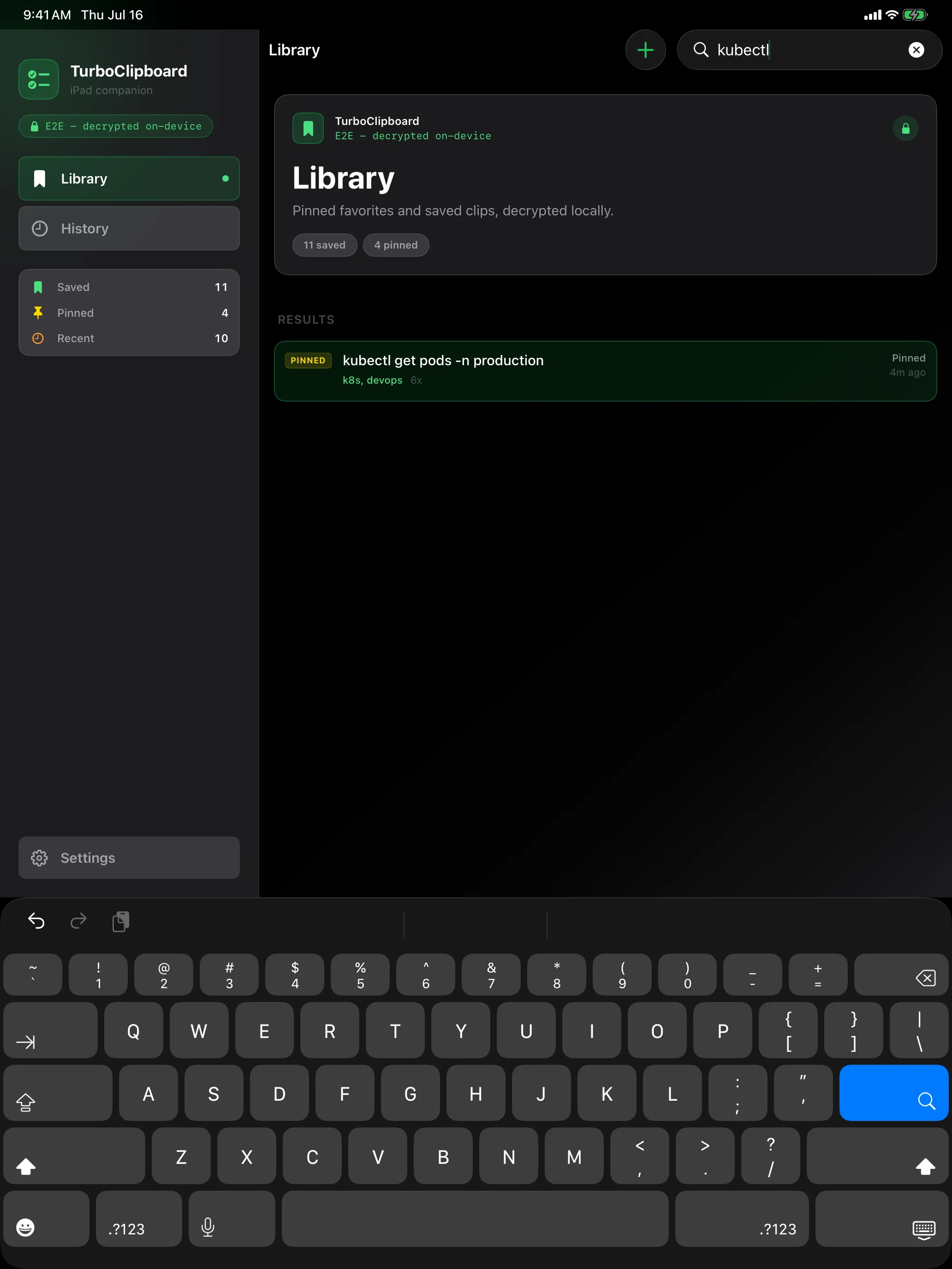 TurboClipboard iPad fuzzy library search